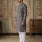 Thread Work & Printed Cotton Blend Kurta Pyjama Set ( ANMKP W 297Navy )