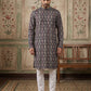 Thread Work & Printed Cotton Blend Kurta Pyjama Set ( ANMKP W 297Navy )