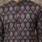 Thread Work & Printed Cotton Blend Kurta Pyjama Set ( ANMKP W 297Navy )