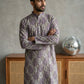 Thread Work & Printed Cotton Blend Kurta Pyjama Set ( ANMKP W 297Purple )