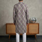 Thread Work & Printed Cotton Blend Kurta Pyjama Set ( ANMKP W 297Purple )