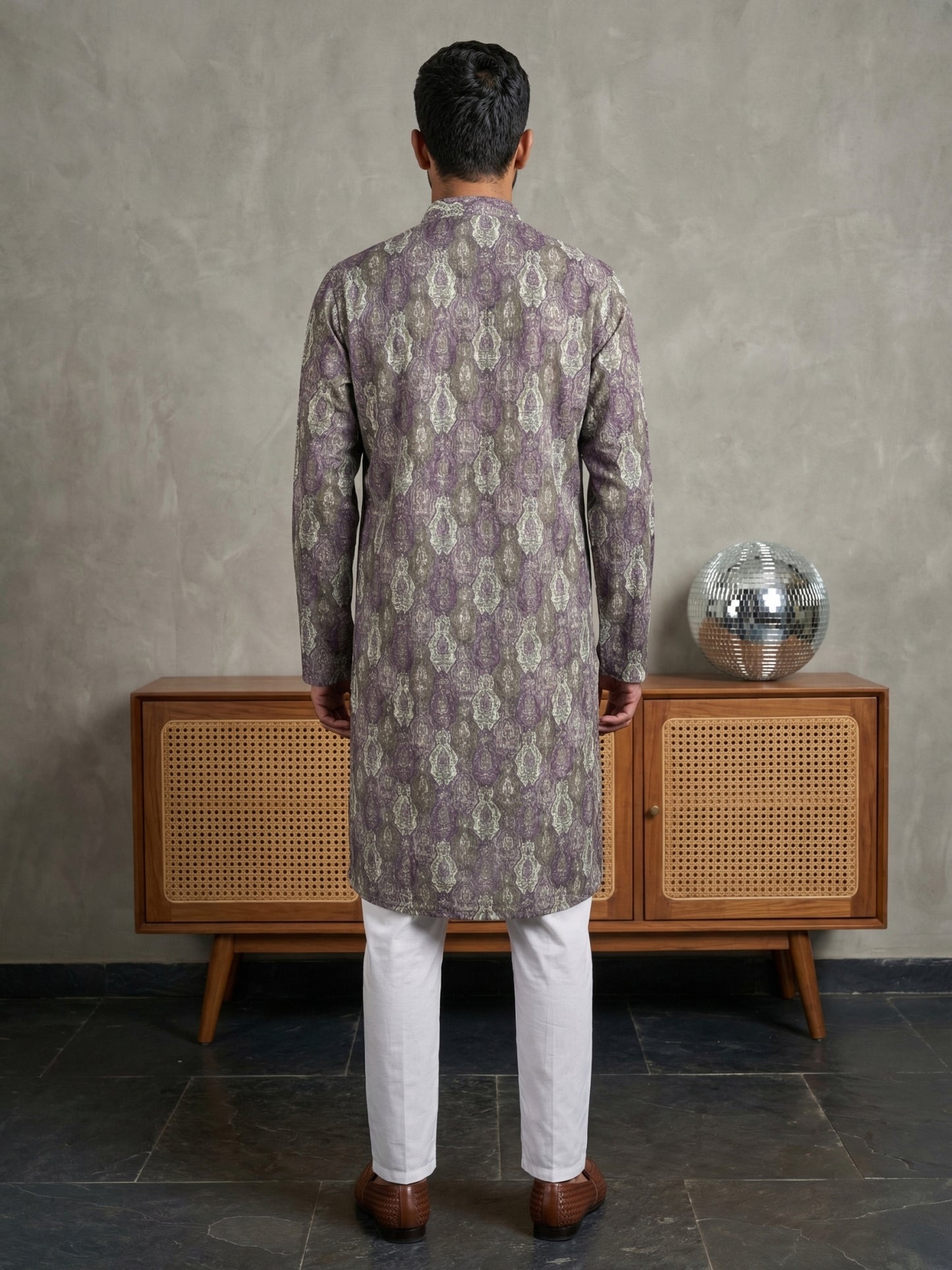 Thread Work & Printed Cotton Blend Kurta Pyjama Set ( ANMKP W 297Purple )