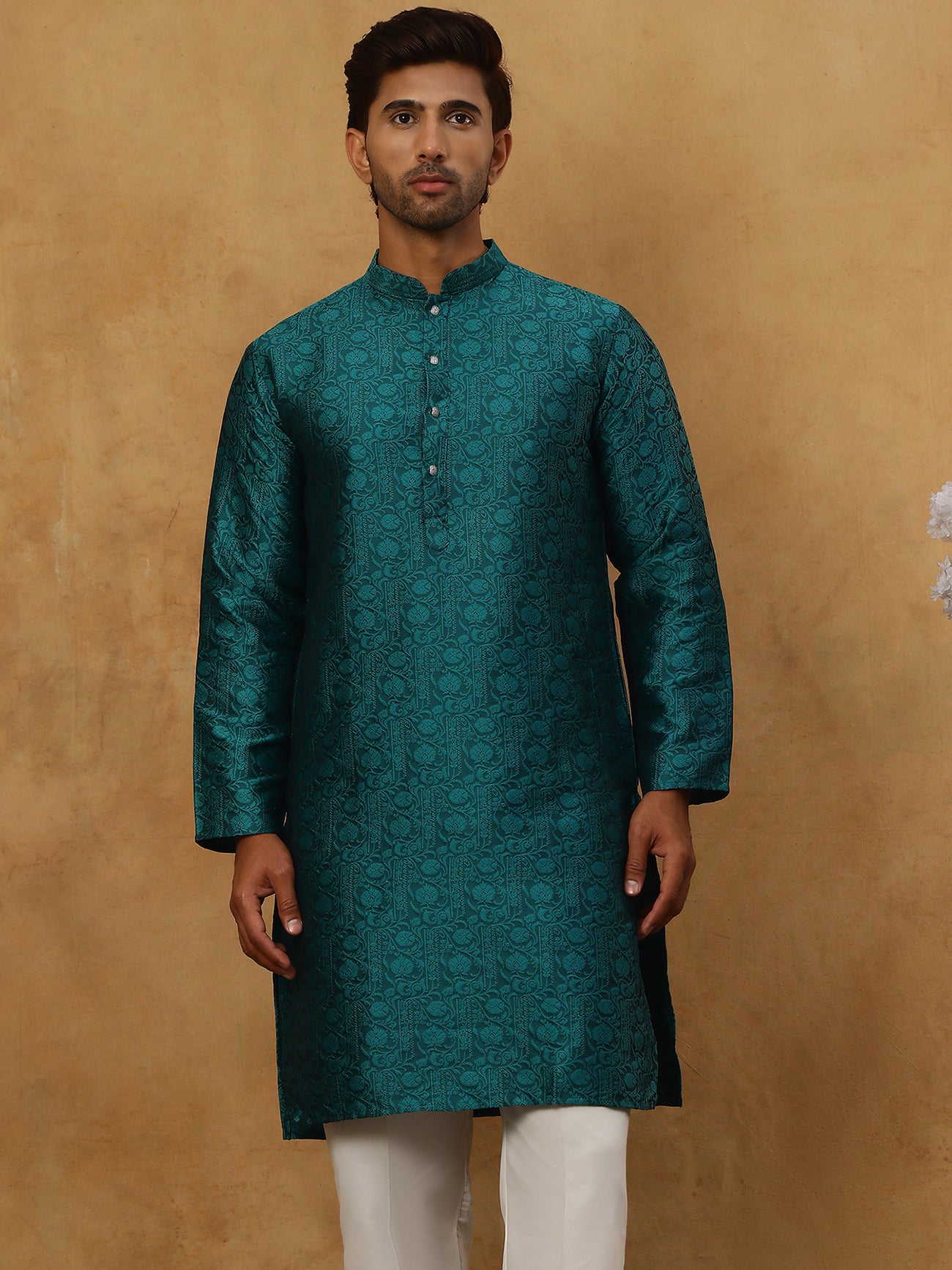 Men Silk Blend Ethnic Kurta Pyjama Set ( ANMKP W 303Green )