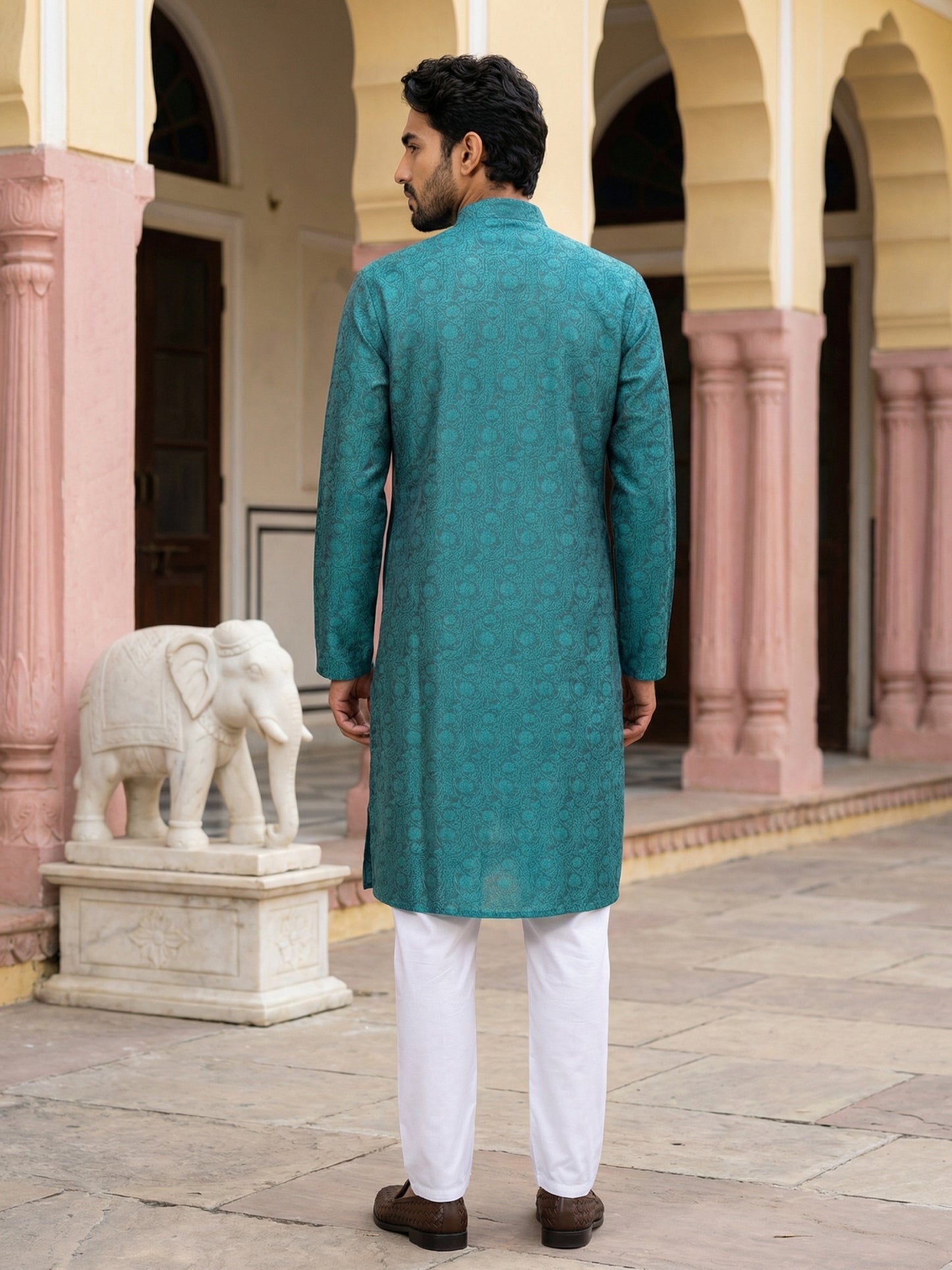Men Silk Blend Ethnic Kurta Pyjama Set ( ANMKP 303Green )