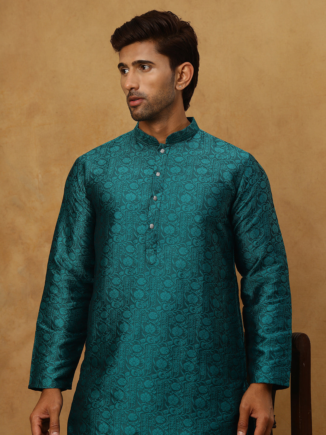 Men Silk Blend Ethnic Kurta Pyjama Set ( ANMKP W 303Green )