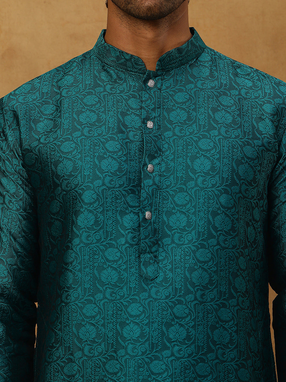Men Silk Blend Ethnic Kurta Pyjama Set ( ANMKP W 303Green )