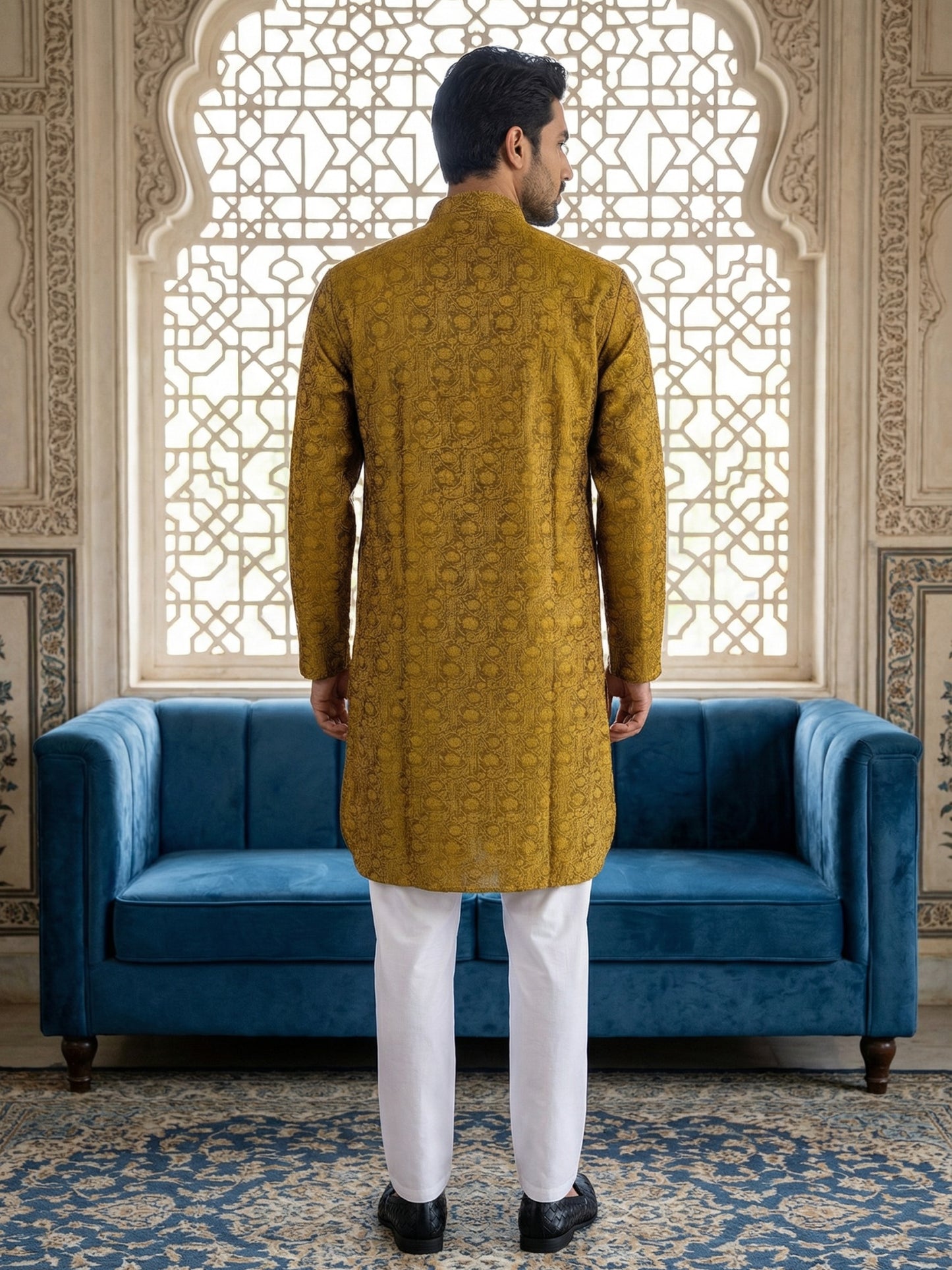 Men Silk Blend Ethnic Kurta ( ANMKO 303Mustard )