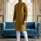 Men Silk Blend Ethnic Kurta Pyjama Set ( ANMKP W 303Yellow )