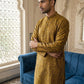 Men Silk Blend Ethnic Kurta Pyjama Set ( ANMKP W 303Yellow )