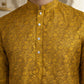 Men Silk Blend Ethnic Kurta Pyjama Set ( ANMKP W 303Yellow )