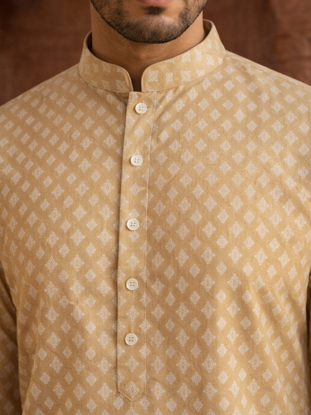 Men’s Ethnic Printed Kurta Set ( ANMKP W 322Beige )