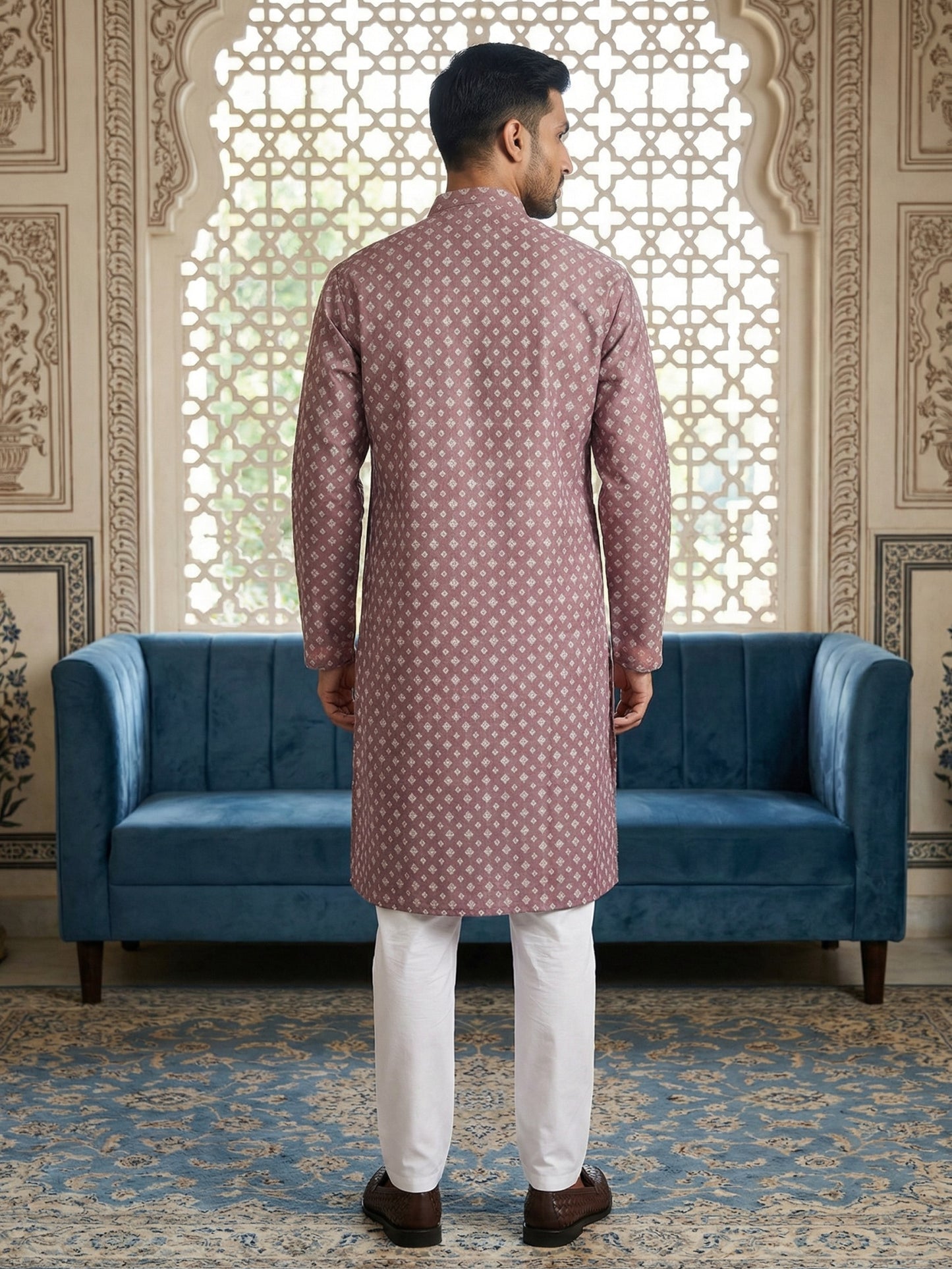 Men’s Ethnic Printed Kurta Set ( ANMKP W 322Magenta )