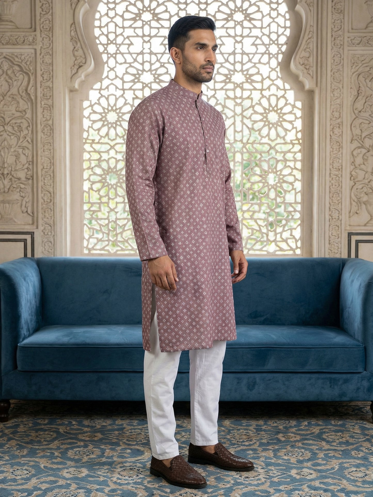 Men’s Ethnic Printed Kurta Set ( ANMKP W 322Magenta )