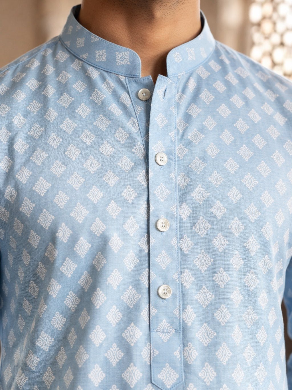 Men’s Ethnic Printed Kurta Set ( ANMKP W 322Sky )