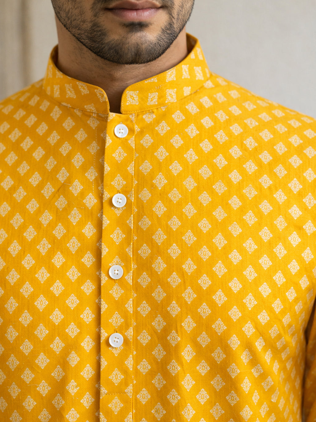 Men’s Ethnic Printed Kurta Set ( ANMKP W 322Yellow )
