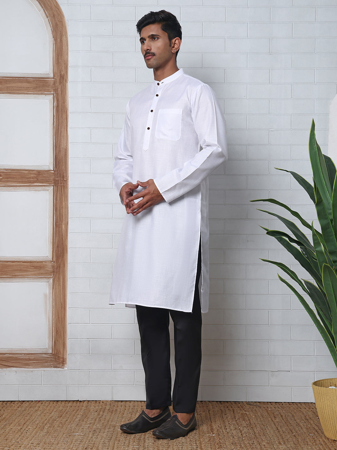 Solid Kurta Pyjama for Men ( ANMKP B-P 273White )