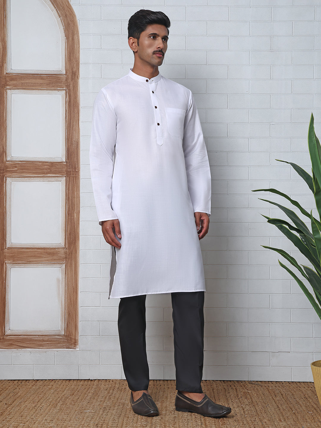 Solid Kurta Pyjama for Men ( ANMKP B-P 273White )