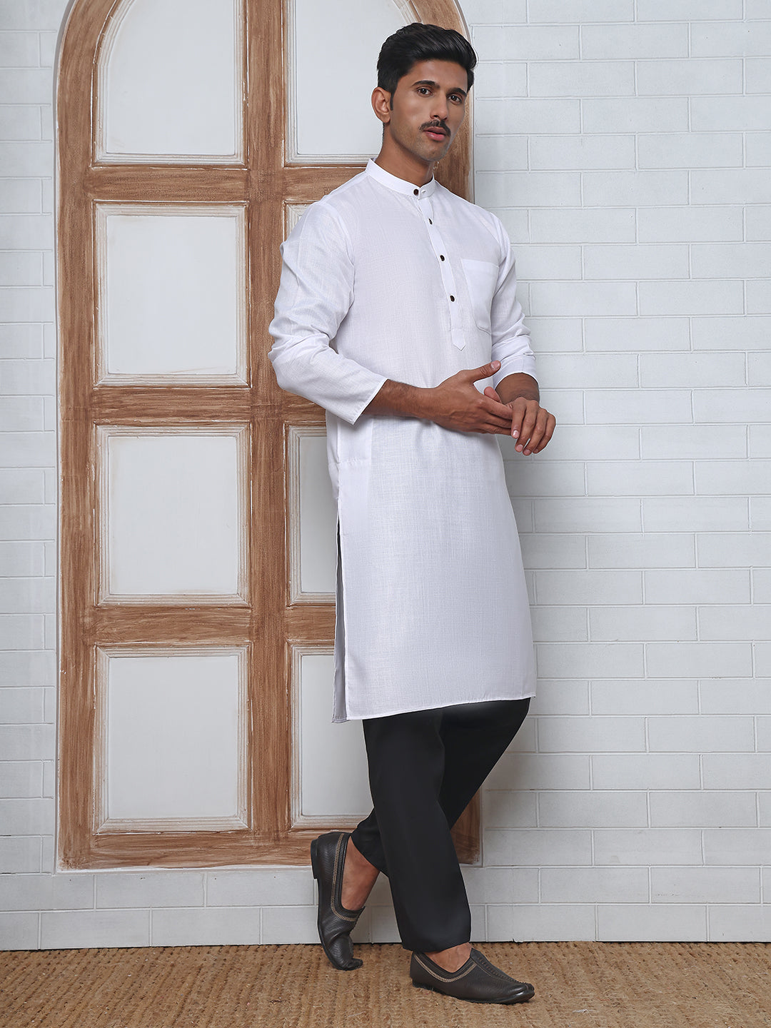 Solid Kurta Pyjama for Men ( ANMKP B-P 273White )