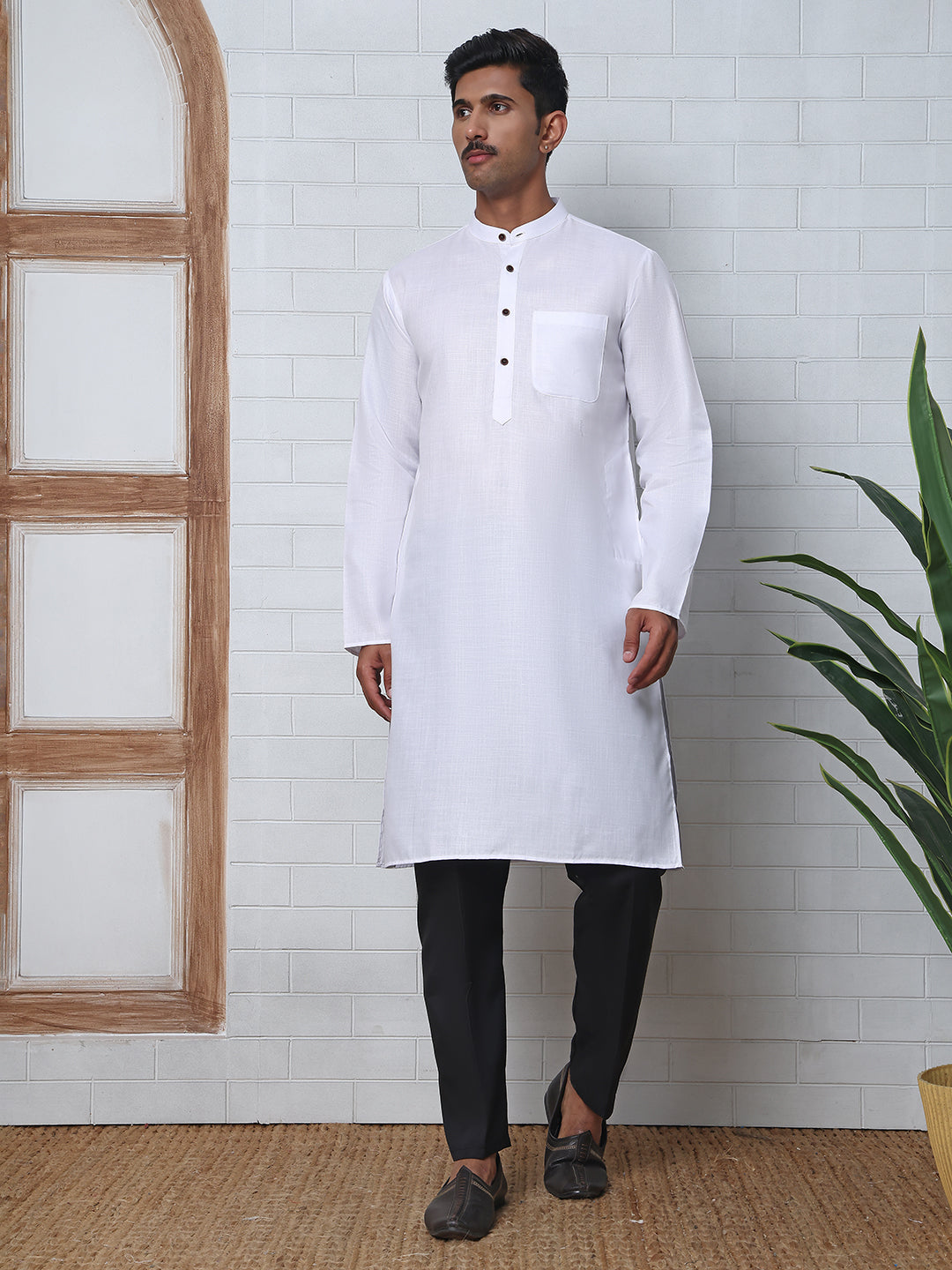 Solid Kurta Pyjama for Men ( ANMKP B-P 273White )