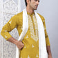 Men Collar Embroidered Straight Kurta Pyjama With Dupatta ( ANMKP DM-W1 168Mustard )