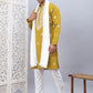 Men Collar Embroidered Straight Kurta Pyjama With Dupatta ( ANMKP DM-W1 168Mustard )