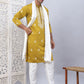Men Collar Embroidered Straight Kurta Pyjama With Dupatta ( ANMKP DM-W1 168Mustard )