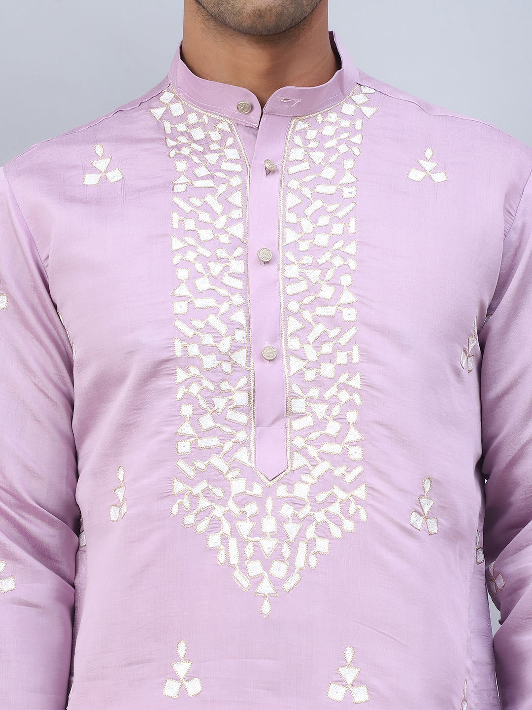 Men Collar Embroidered Straight Kurta Pyjama With Dupatta ( ANMKP DM-W1 168Purple )