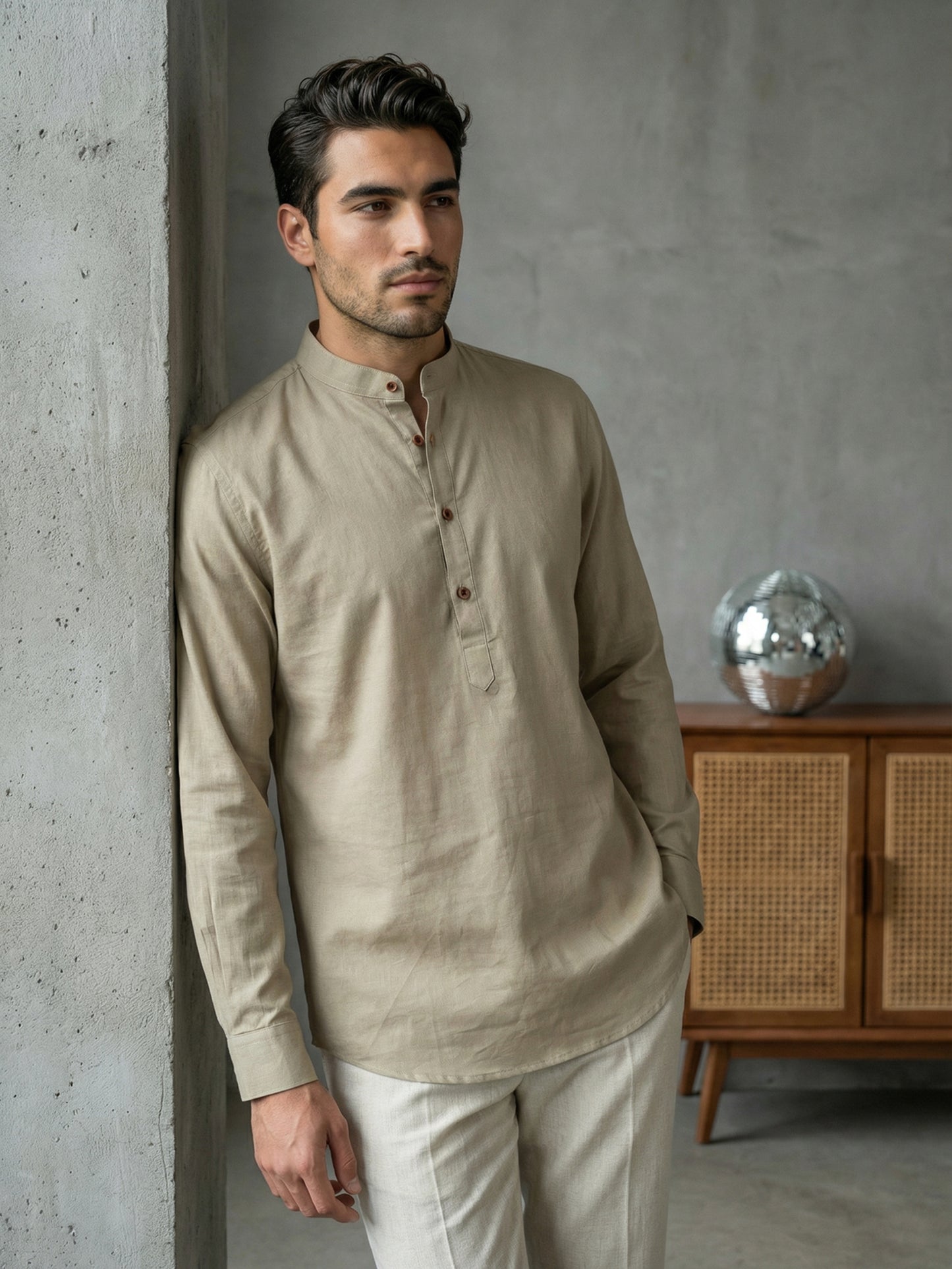 Men’s Solid Pure Cotton Short Kurta ( ANMSK 320Beige )