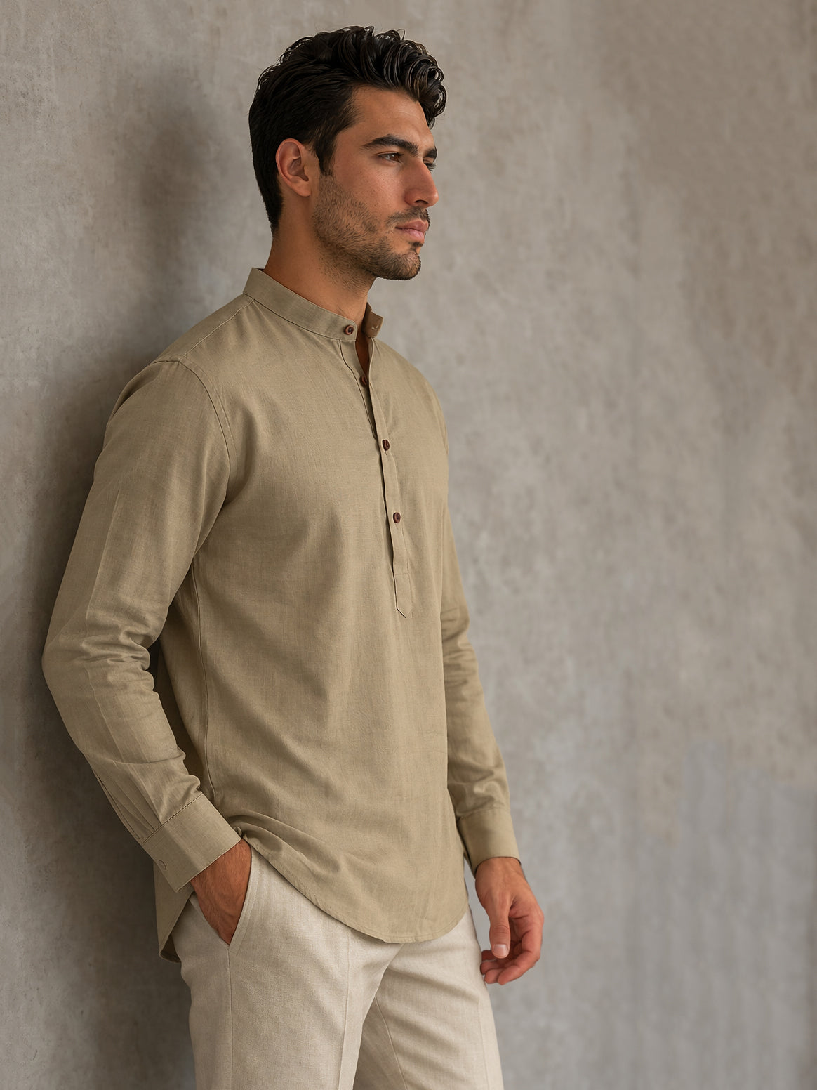 Men’s Solid Pure Cotton Short Kurta ( ANMSK 320Beige )