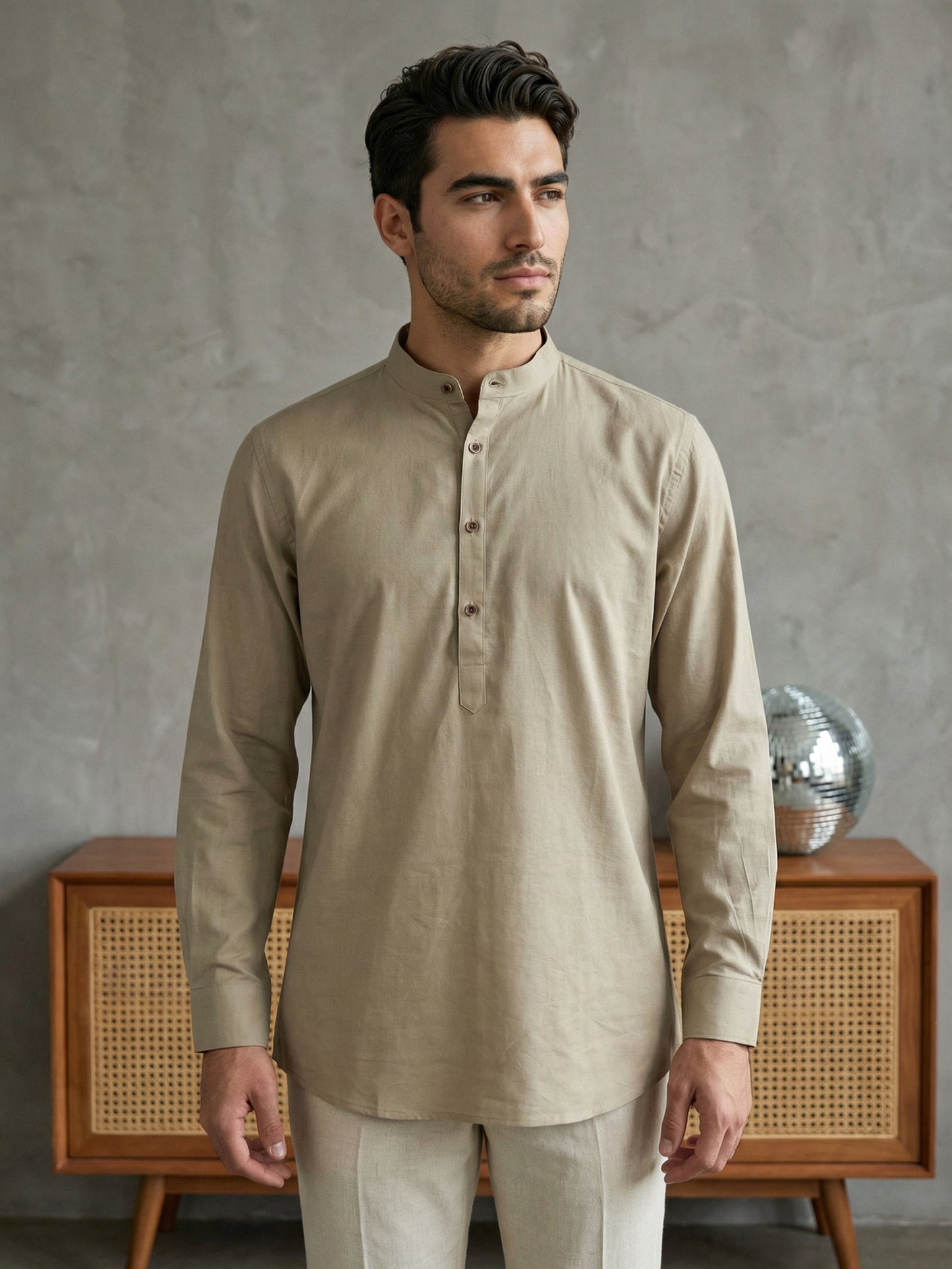 Men’s Solid Pure Cotton Short Kurta ( ANMSK 320Beige )