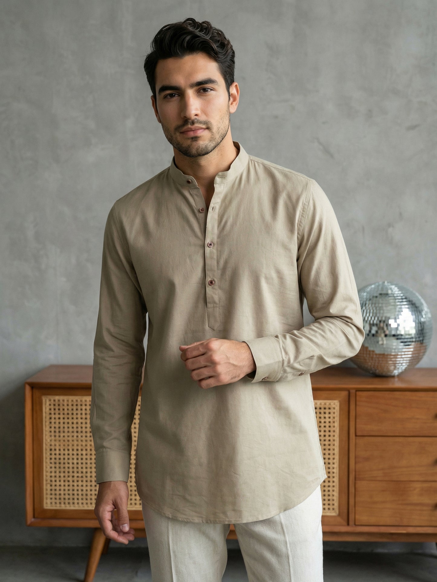 Men’s Solid Pure Cotton Short Kurta ( ANMSK 320Beige )