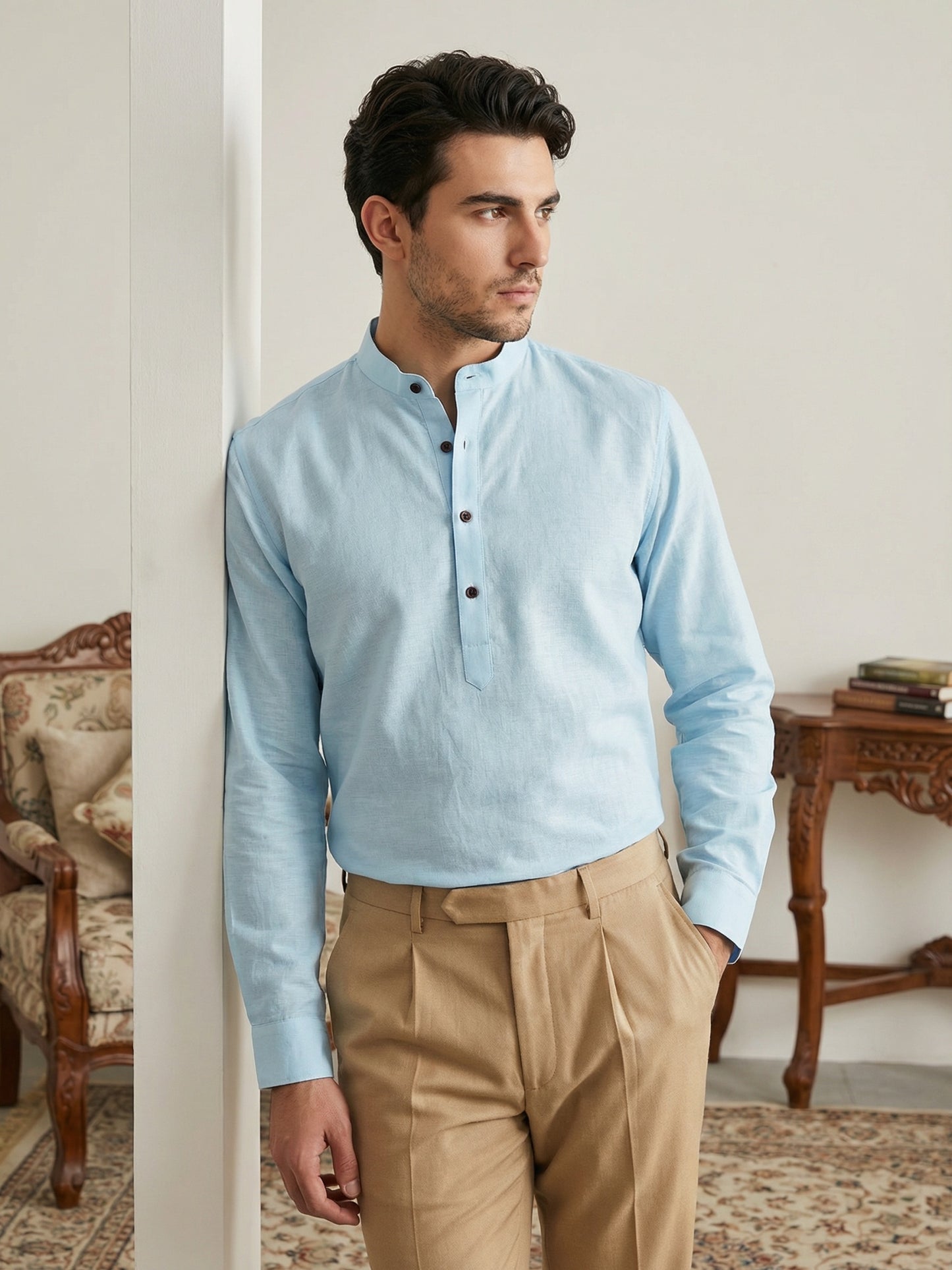 Men’s Solid Pure Cotton Short Kurta ( ANMSK 320Blue )