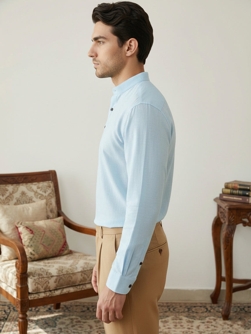 Men’s Solid Pure Cotton Short Kurta ( ANMSK 320Blue )