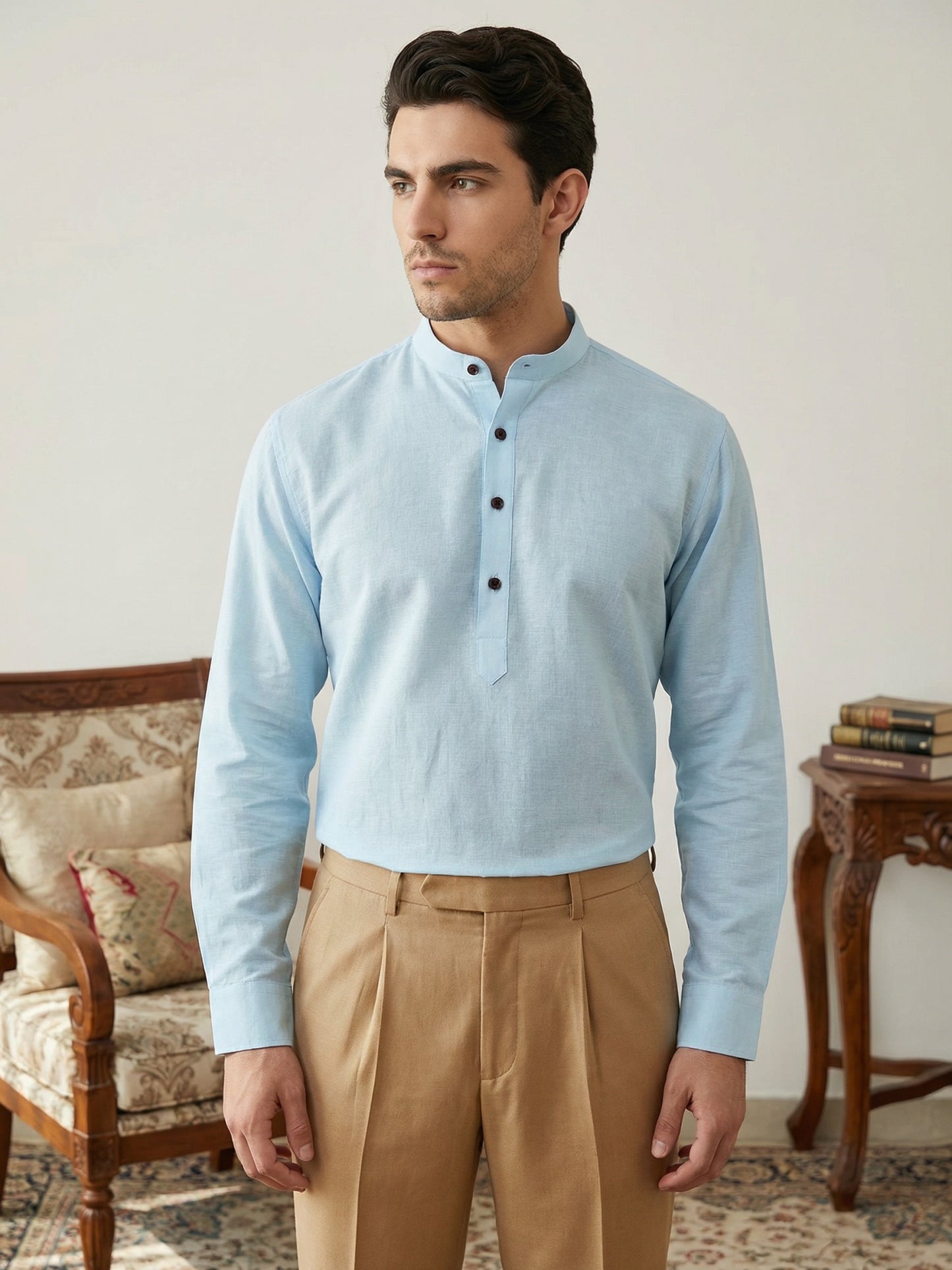 Men’s Solid Pure Cotton Short Kurta ( ANMSK 320Blue )