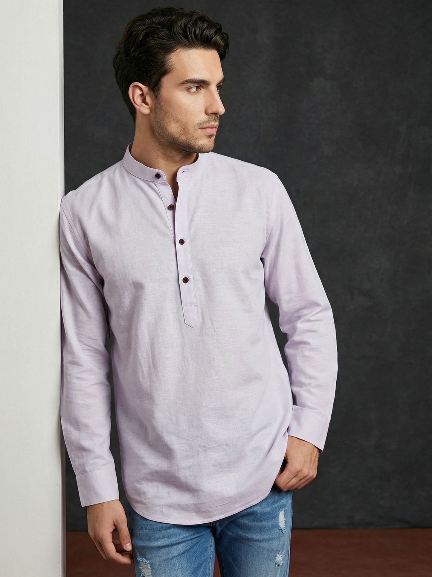 Men’s Solid Pure Cotton Short Kurta ( ANMSK 320Purple )