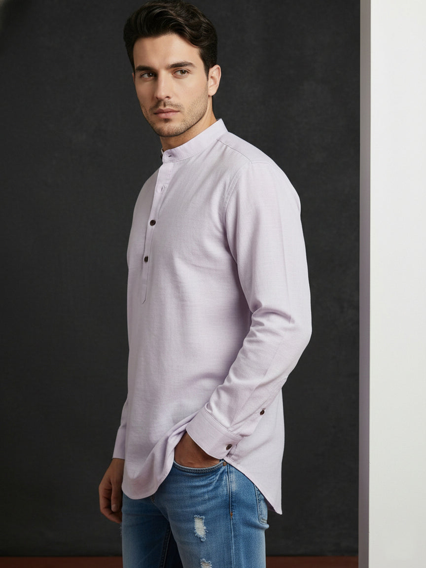 Men’s Solid Pure Cotton Short Kurta ( ANMSK 320Purple )