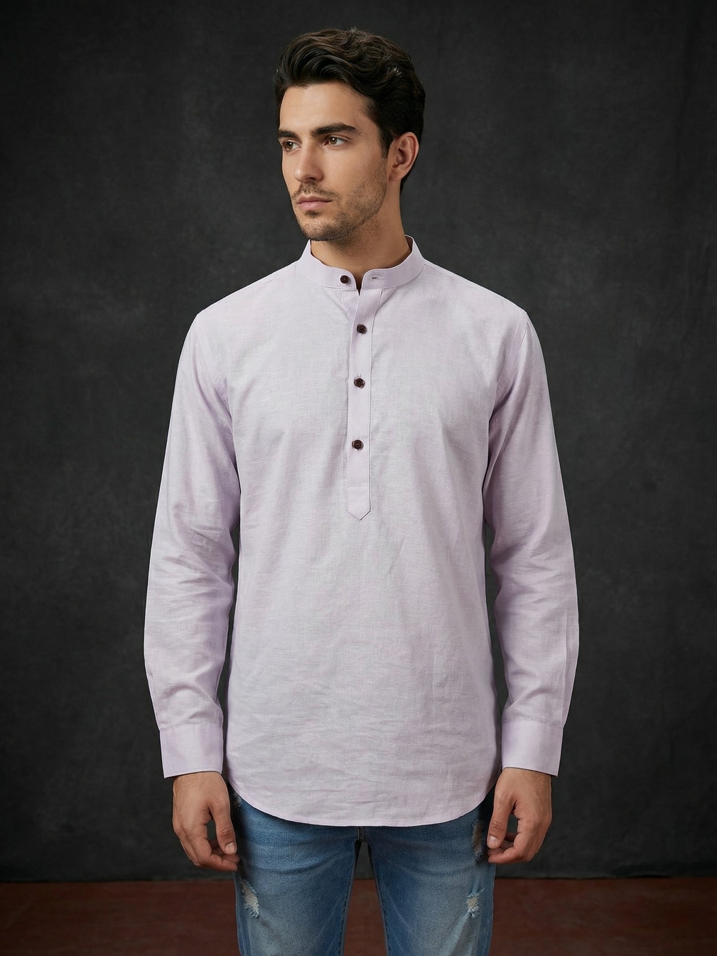 Men’s Solid Pure Cotton Short Kurta ( ANMSK 320Purple )