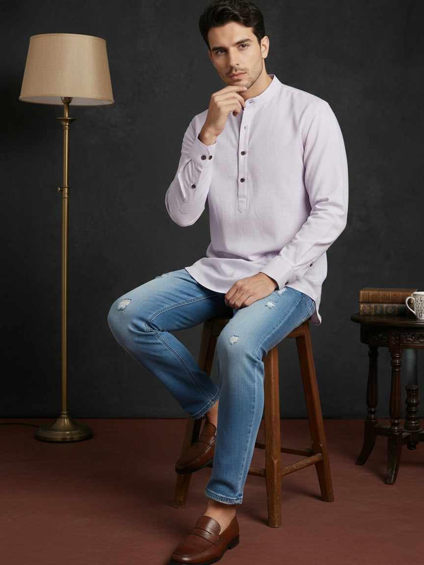Men’s Solid Pure Cotton Short Kurta ( ANMSK 320Purple )