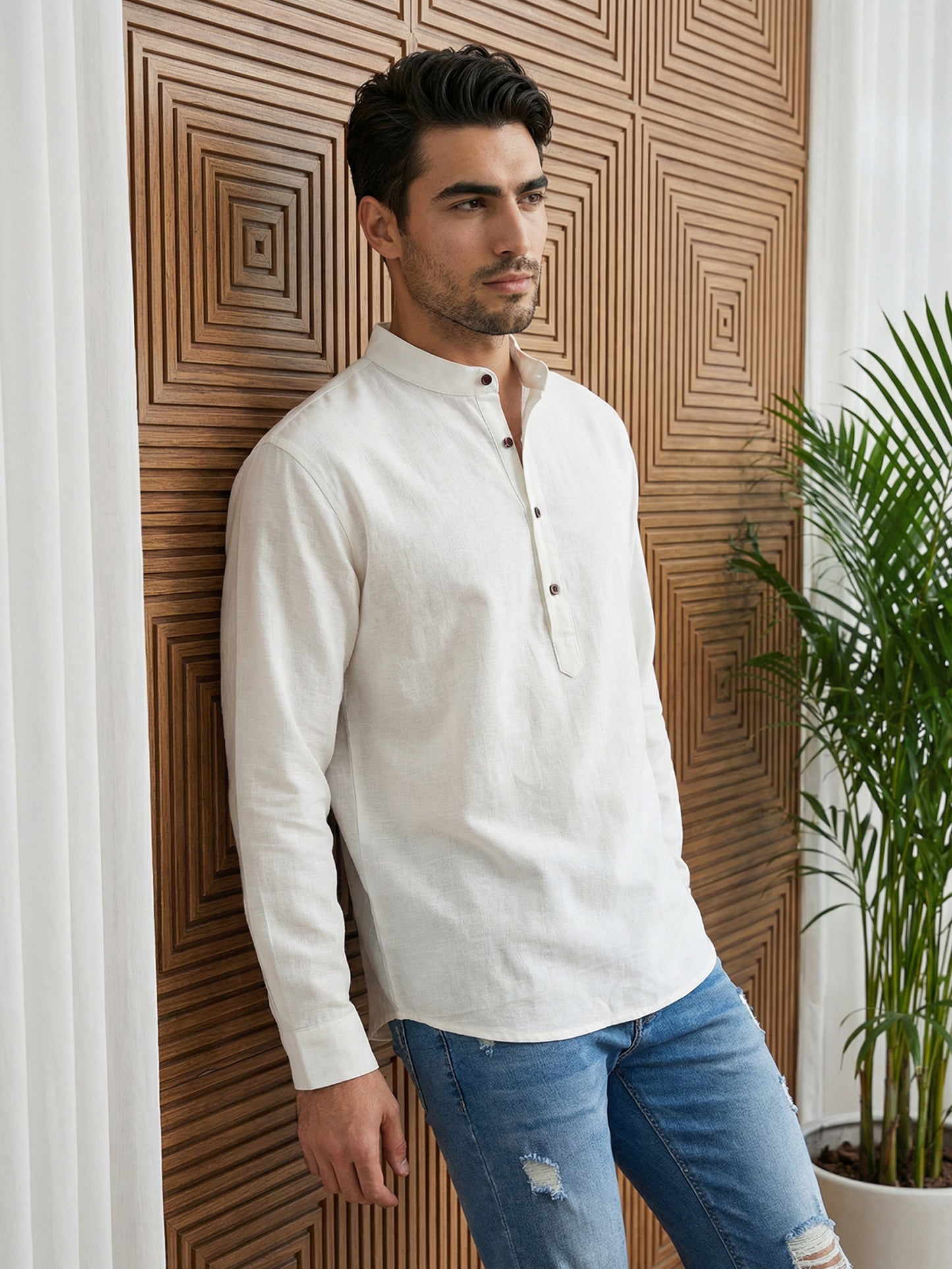 Men’s Solid Pure Cotton Short Kurta ( ANMSK 320White )