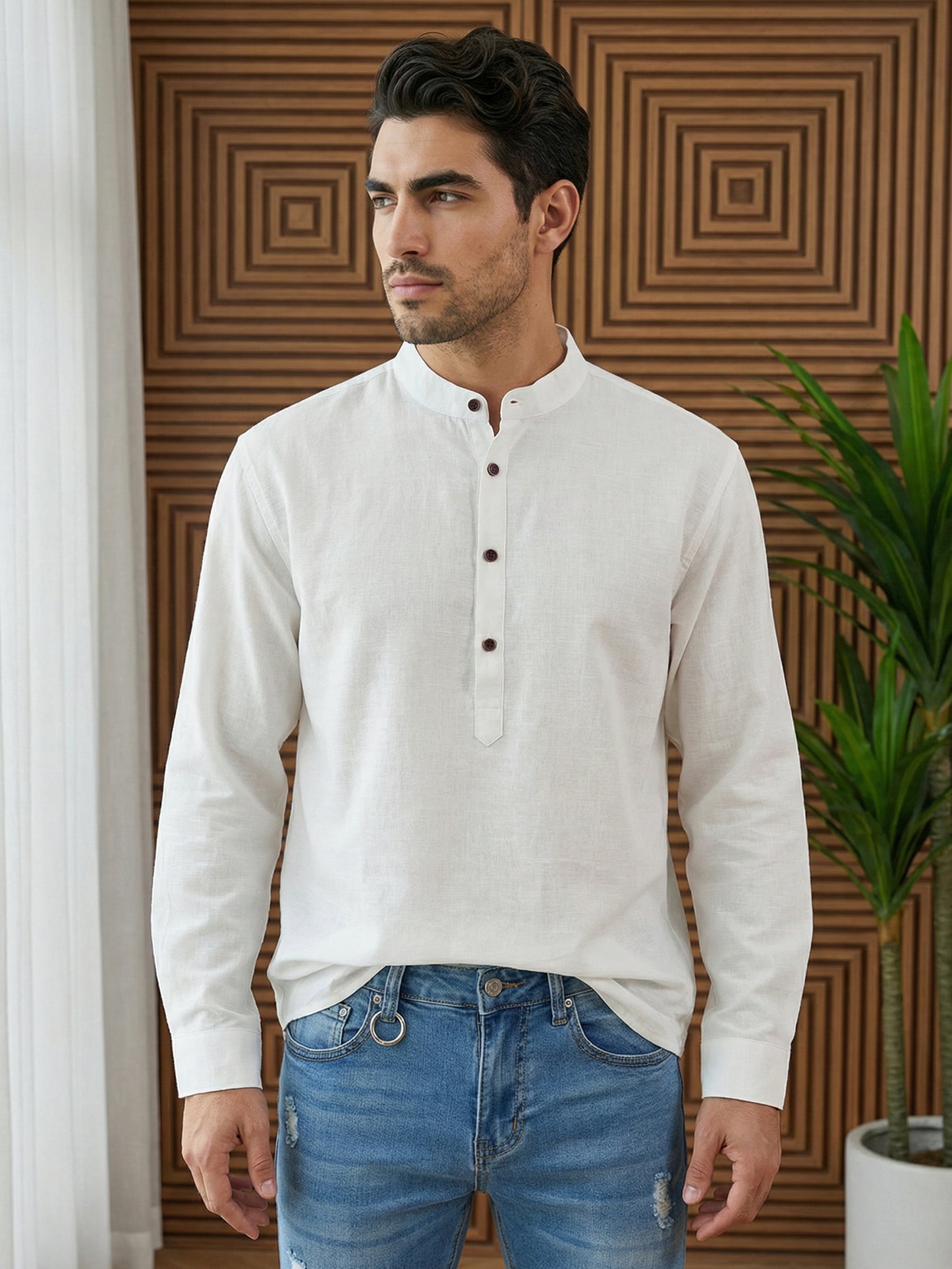 Men’s Solid Pure Cotton Short Kurta ( ANMSK 320White )