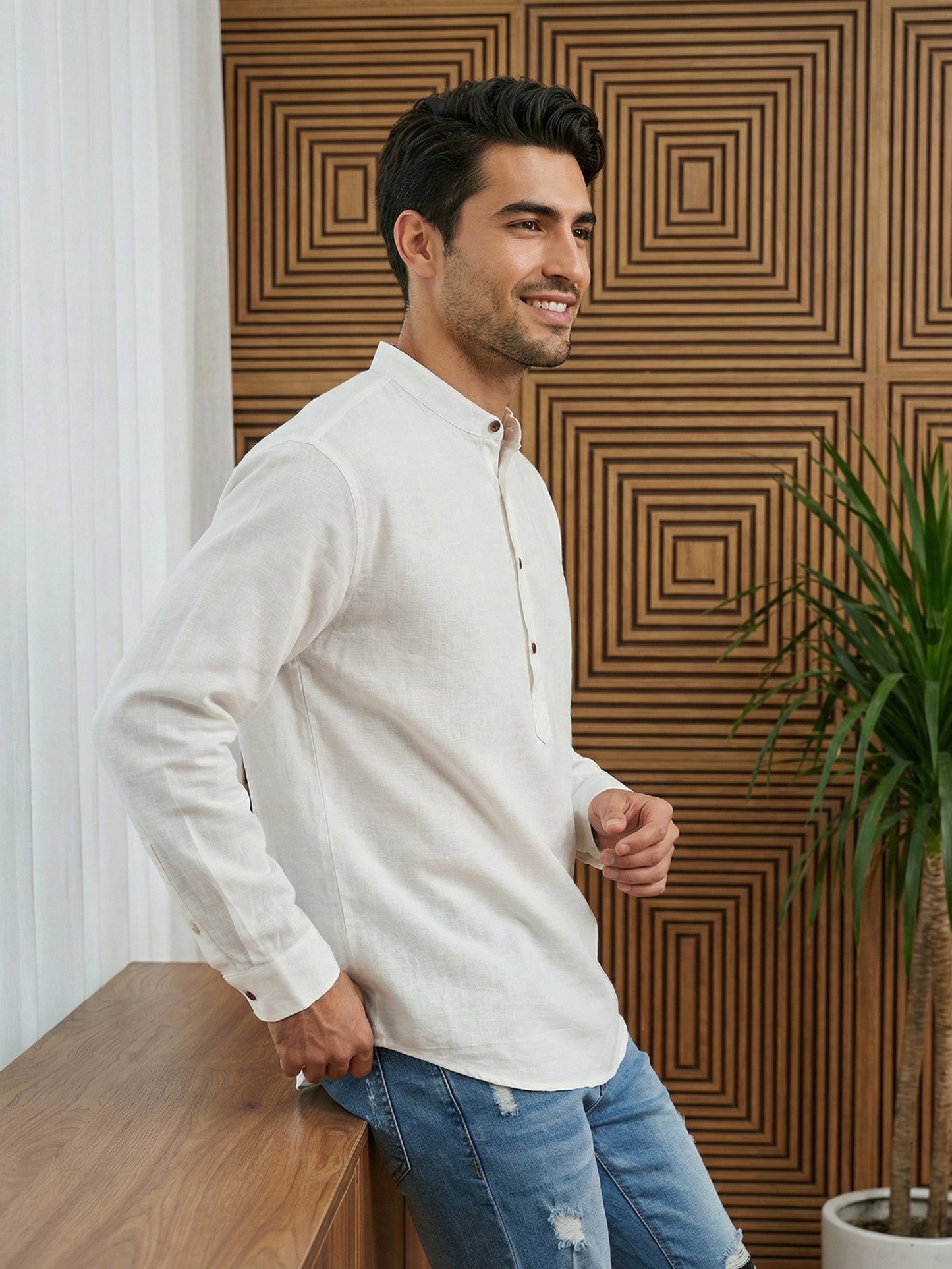 Men’s Solid Pure Cotton Short Kurta ( ANMSK 320White )
