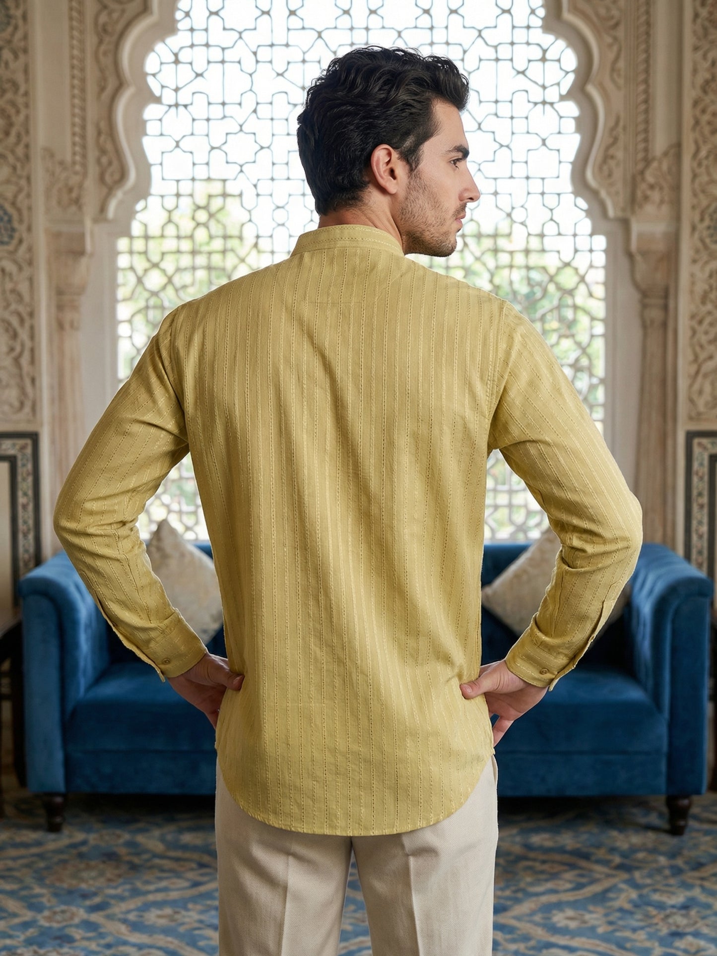 Men’s Solid Cotton Blend Short Kurta ( ANMSK 324Beige )