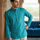 Men’s Solid Cotton Blend Short Kurta ( ANMSK 324Teal )