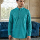 Men’s Solid Cotton Blend Short Kurta ( ANMSK 324Teal )