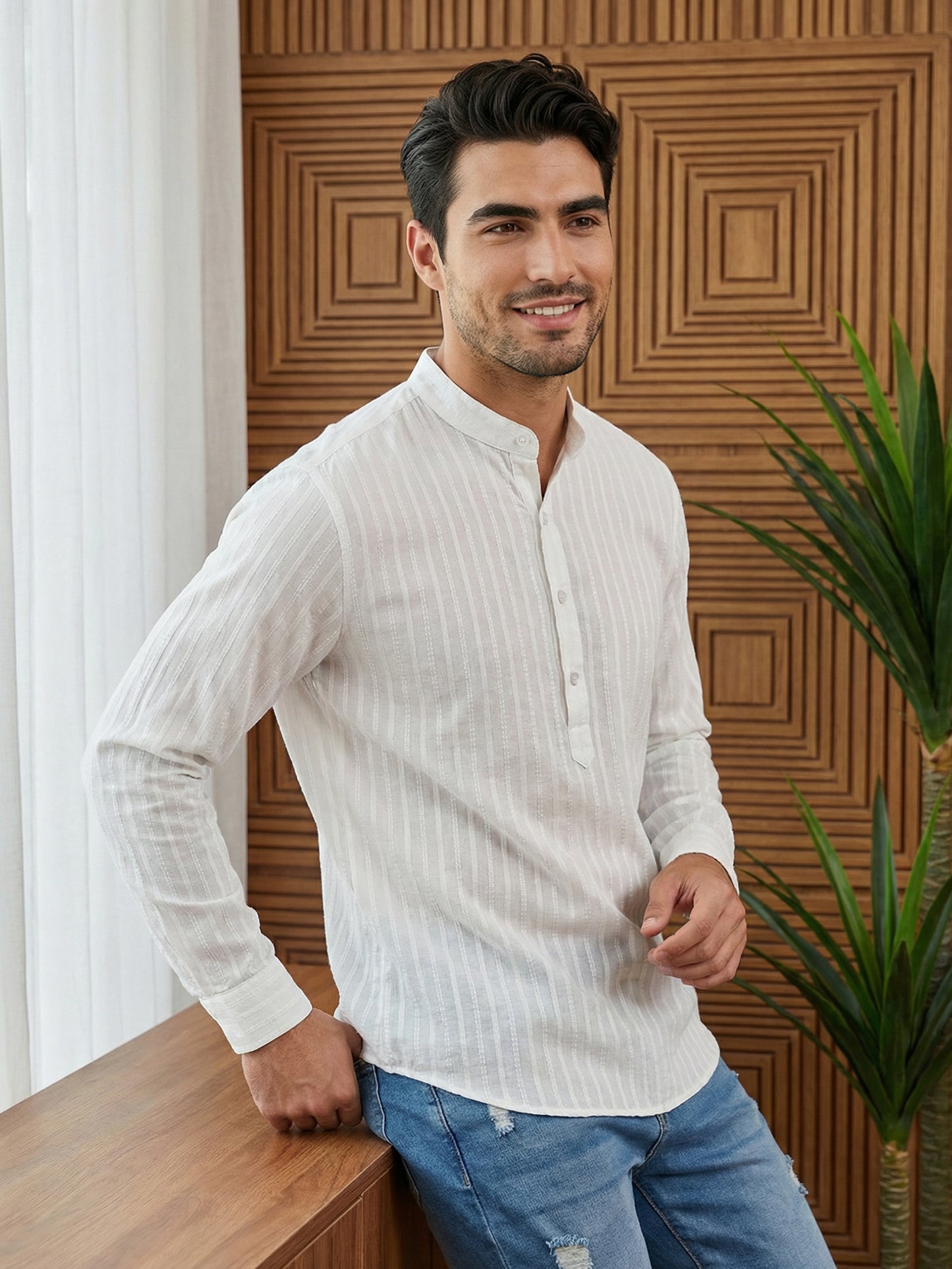 Men’s Solid Cotton Blend Short Kurta ( ANMSK 324White )