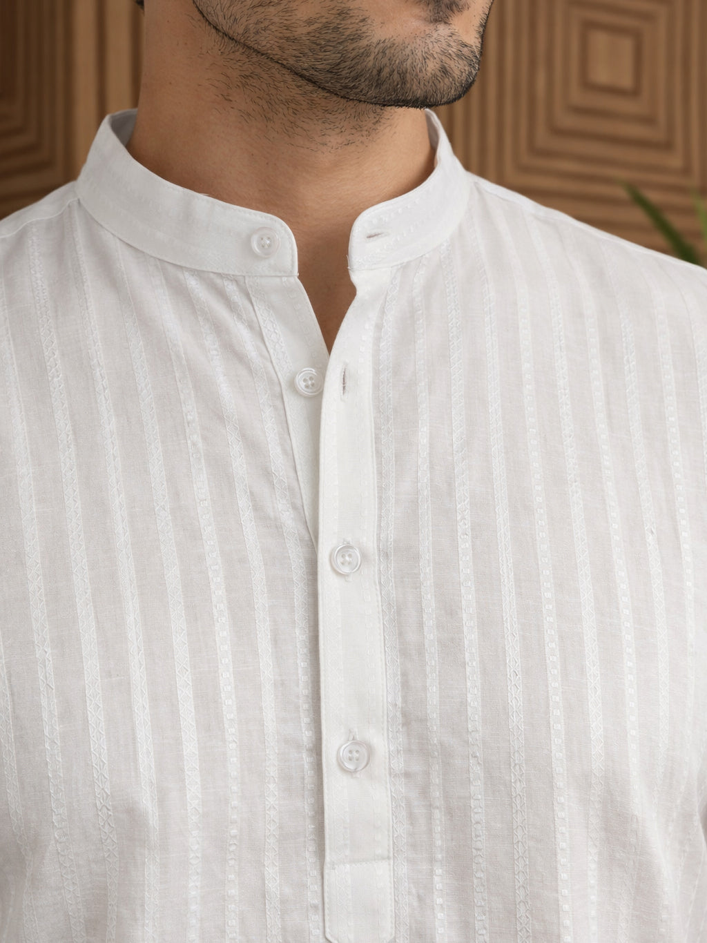 Men’s Solid Cotton Blend Short Kurta ( ANMSK 324White )