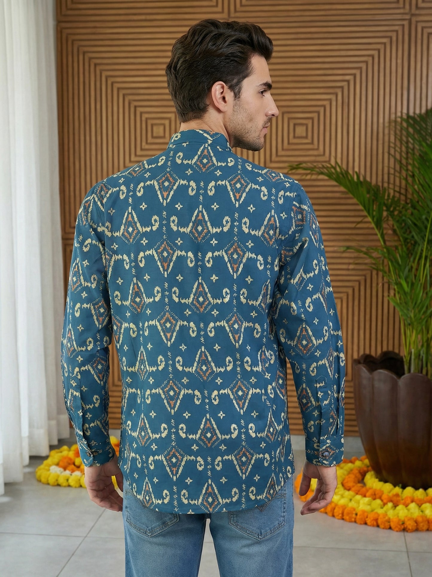 Men’s Printed Cotton Blend Kurta ( ANMSK 325Blue )