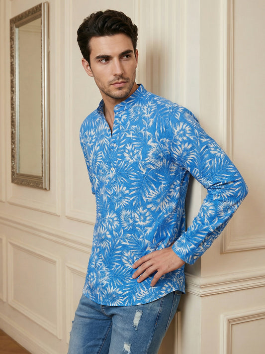 Men’s Printed Cotton Blend Kurta ( ANMSK 327Blue )