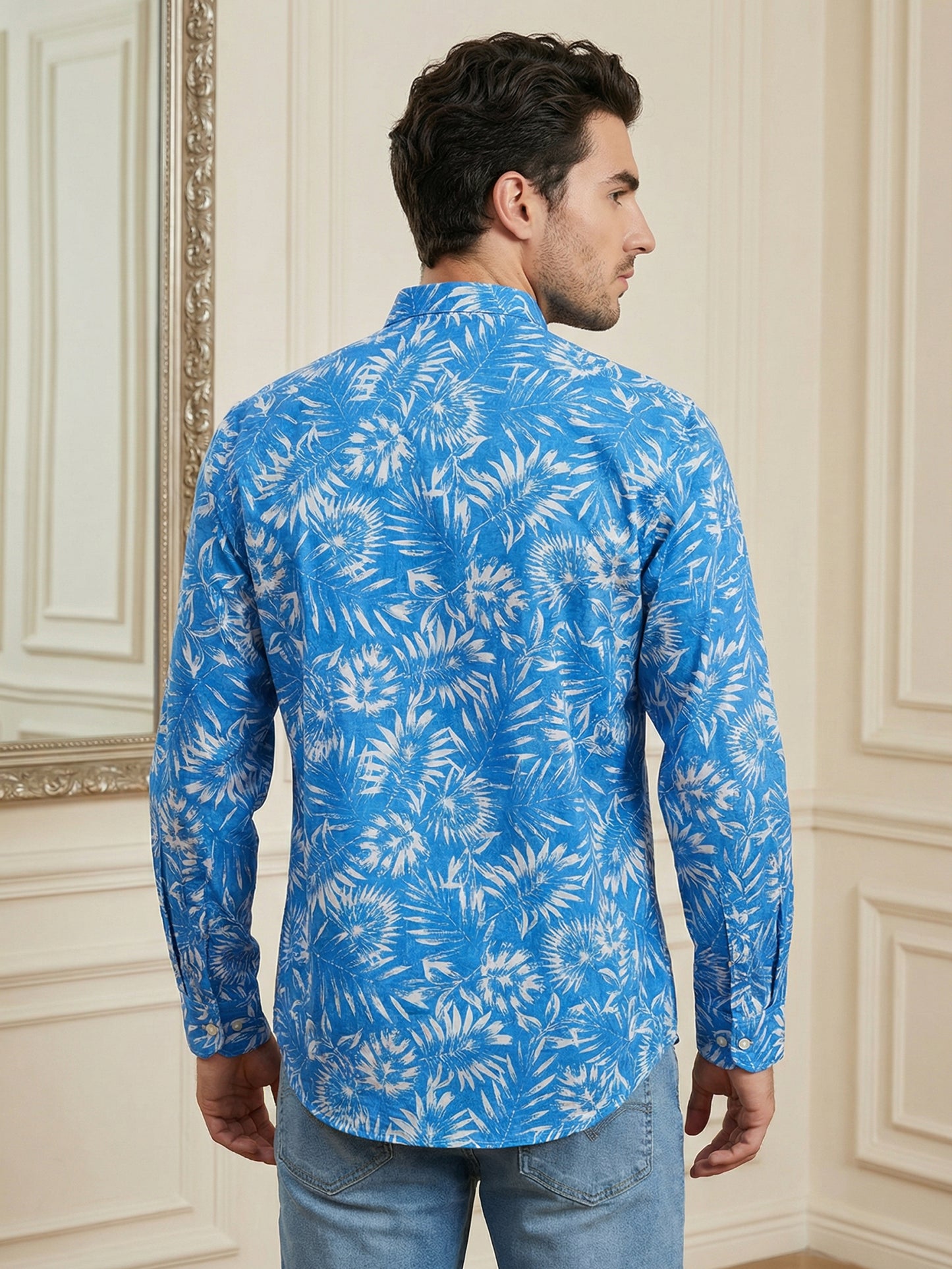 Men’s Printed Cotton Blend Kurta ( ANMSK 327Blue )
