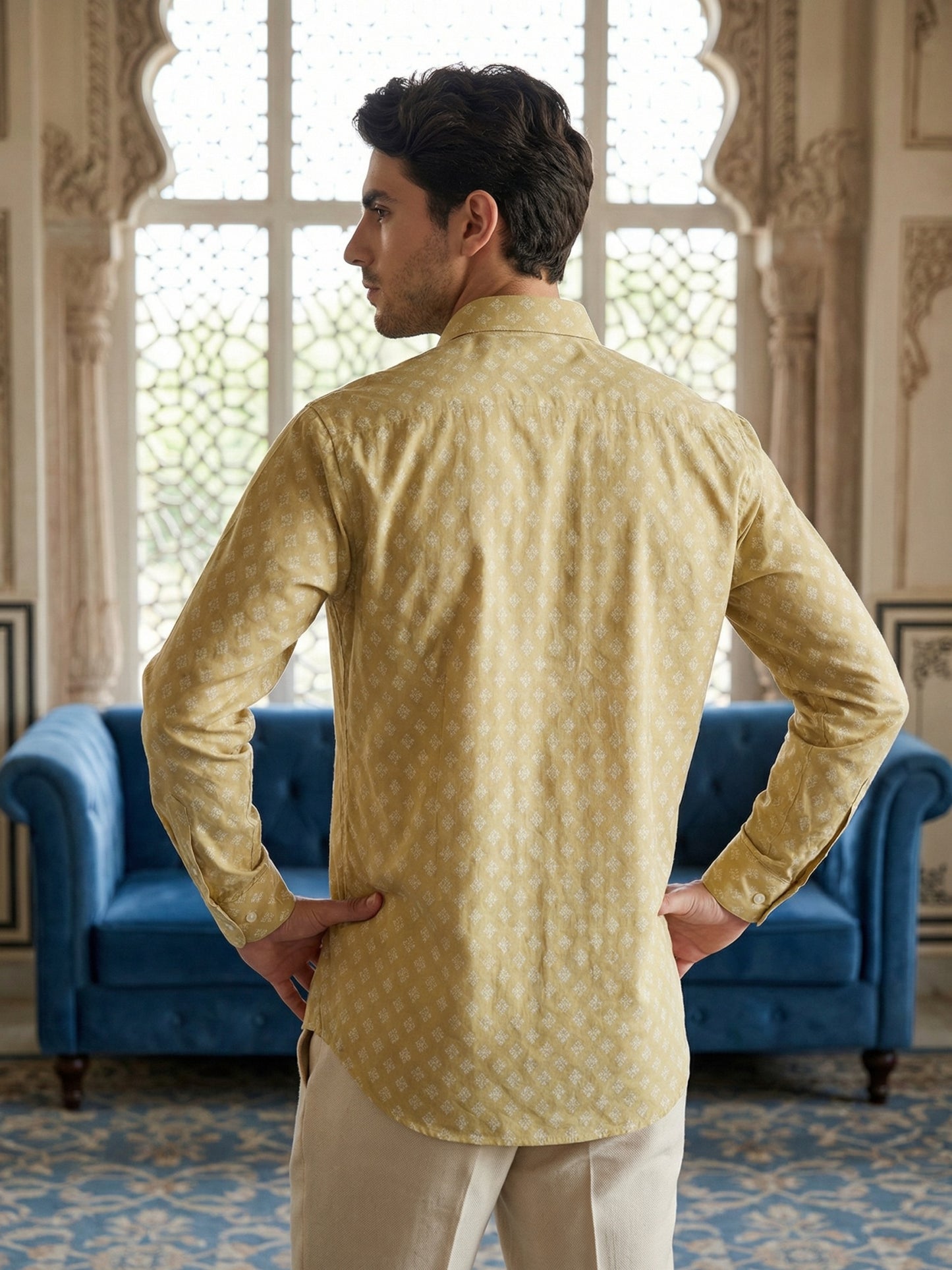 Cotton Blend Printed Short Kurta ( ANMSK 328Beige )